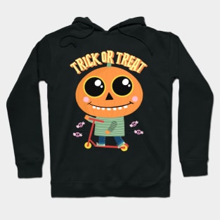 Halloween Cute Pumpkin Kid on Scooter Hoodie